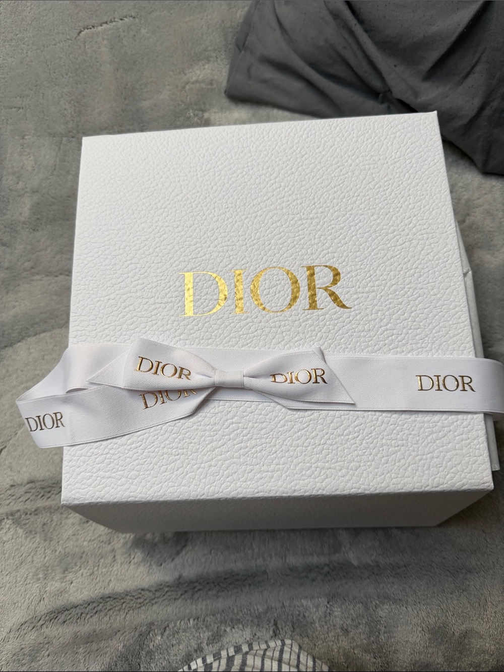 Dior White Gift Box with Gold Logo and Ribbon Bow